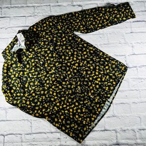 Ascot and Hart Womens XS Black Yellow Floral Pearl Snap Button Up Shirt NWT